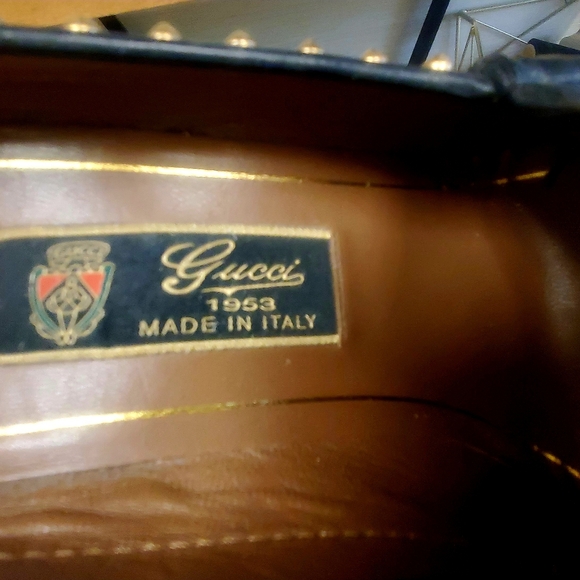 Gucci Alyssa Black and Gold stud heel loafers 38 - Picture 3 of 6
